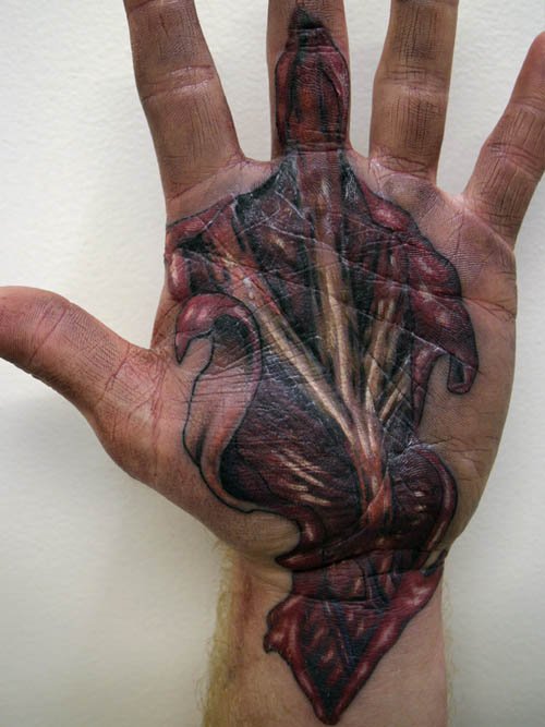 Ripped Skin 3D Tattoo On Left Hand