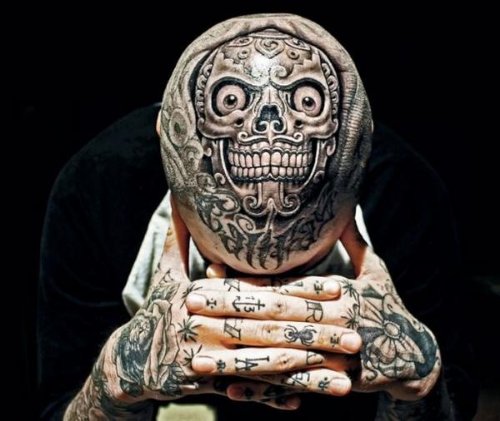 Aztec Skull 3D Tattoo On Head