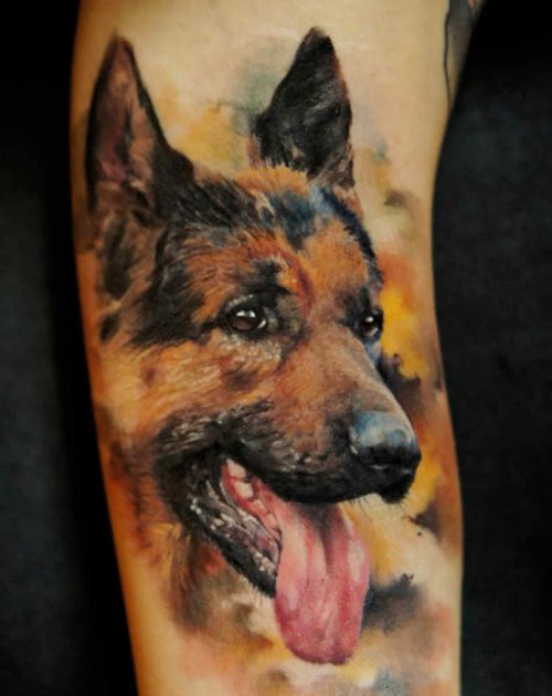 Color Ink 3d Dog Tattoo On Sleeve