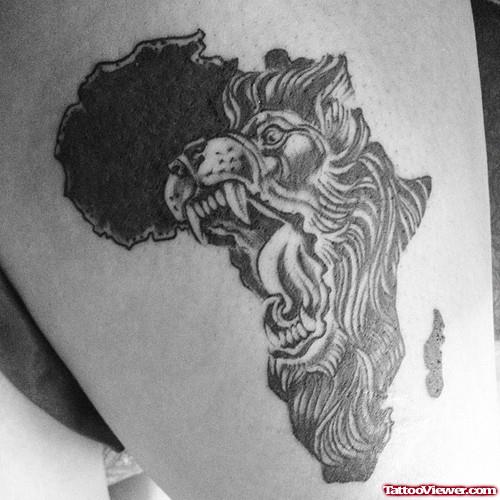 Angry Lion Head African Map Tattoo