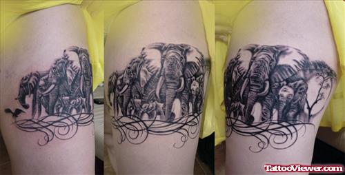 Grey Ink African Elephant Tattoos