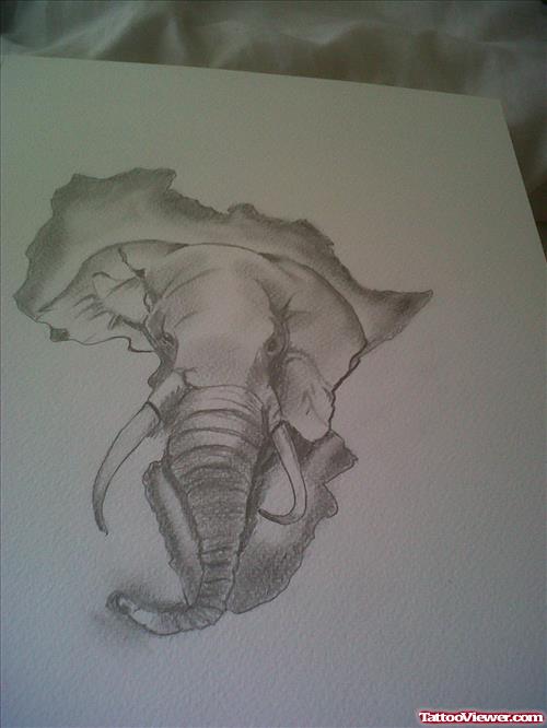 Elephant Head In African Map Tattoo Design