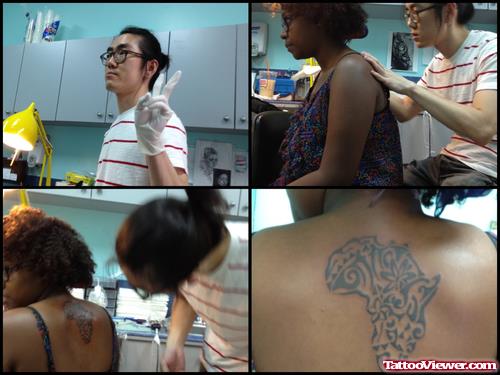 Best African Map Tattoo On Upperback