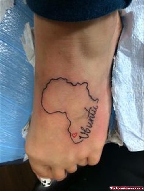 African Map Tattoo On Left Foot