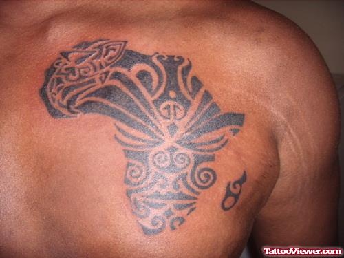 Maori African Map Tattoo On Man Chest