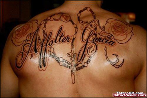 Affoter Gorcia  - Rose Flowers And African Rosary Tattoo On Back