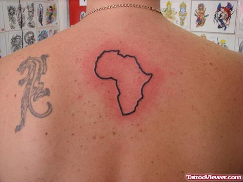 Panther and Africa Map Tattoo On Upperback