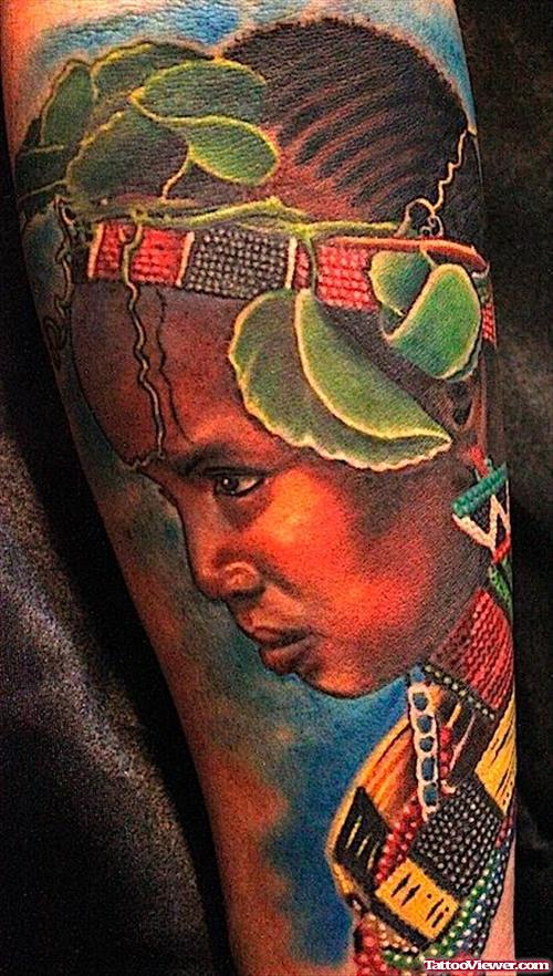 Colored African Girl Tattoo
