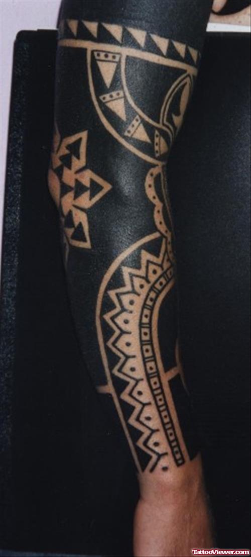 Black Ink African Tattoo On Right Sleeve