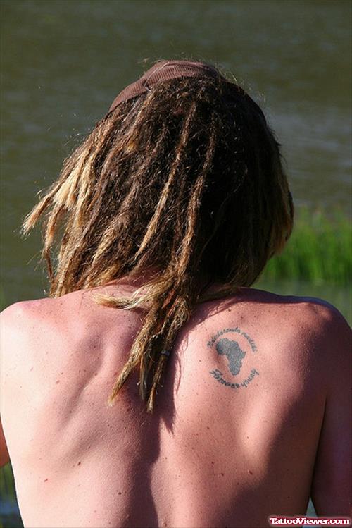Small Africa Map Tattoo On Back Shoulder