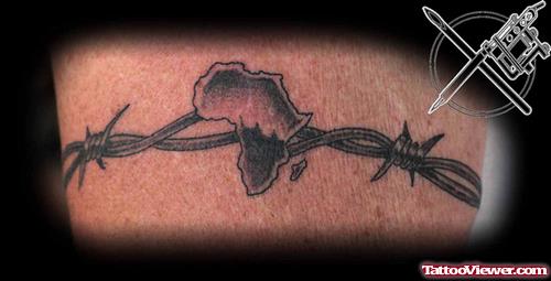 Barbed Wire And African Map Armband Tattoo