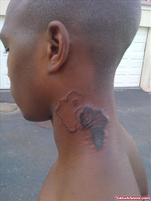 African Map Tattoo On Man Neck