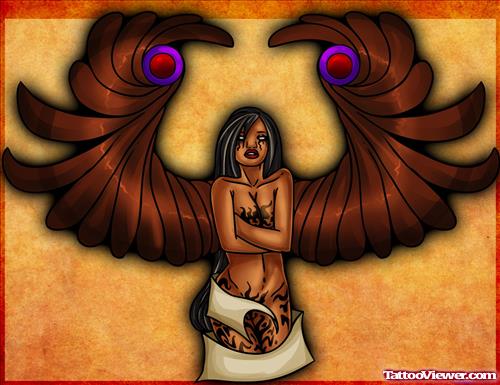 Winged African Angel Tattoo Design