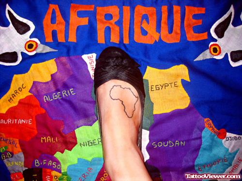 Simple Outline African Map Tattoo On Right Foot