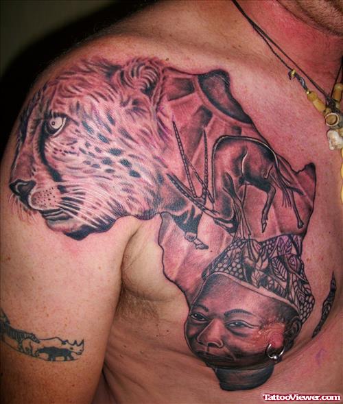 Awful African Map Tattoo On Man Chest