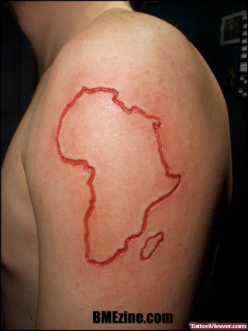 African Map Tattoo On Left Shoulder