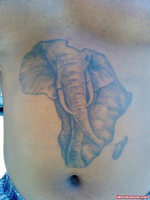 African Elephant Face Tattoo On Belly
