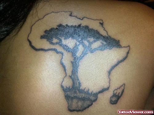 Tree In African Map Tattoo On Back