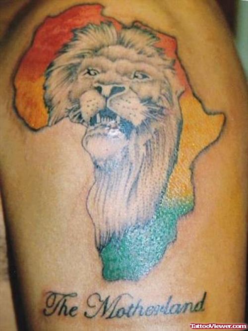 The Motherlang Africa Map And Lion Head Colored Tattoo