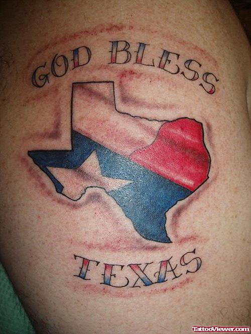 God Bless Texas Map Color Ink Tattoo