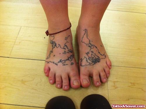 African Worldmap Tattoos On Both Feet