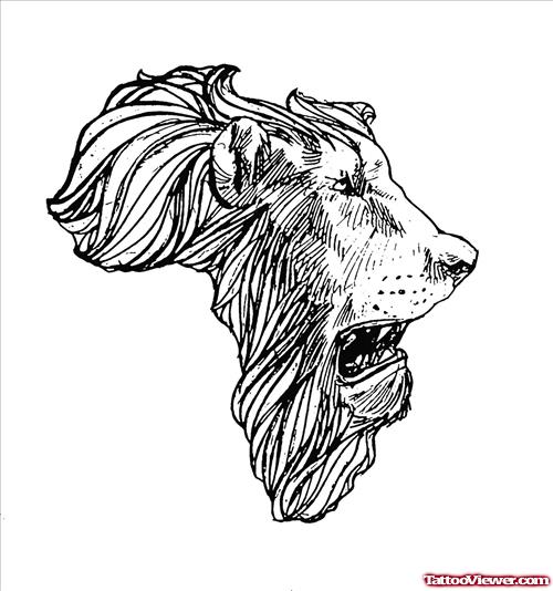 African Lion Head Map Tattoo Design