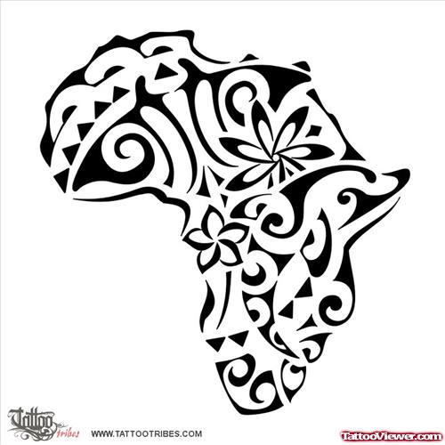 African Flowers In Map Tattoo Design