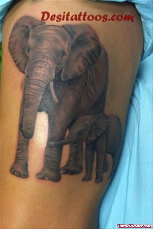 African Elephant And Calf Tattoo
