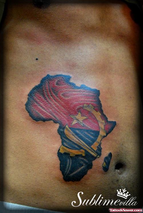 Awesome Colored African Map Tattoo On Belly