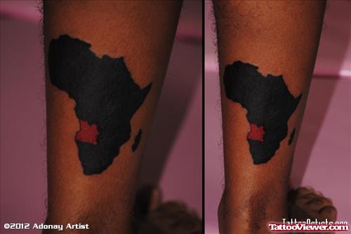 Black African Map Tattoo On Right Leg