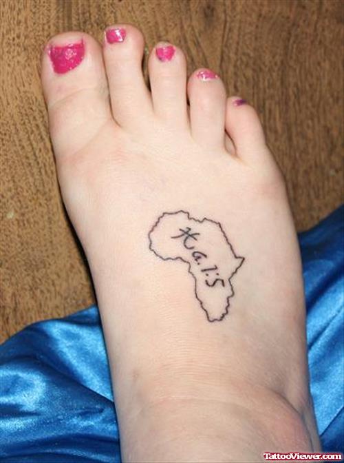 African Map Tattoo On Girl Right Foot