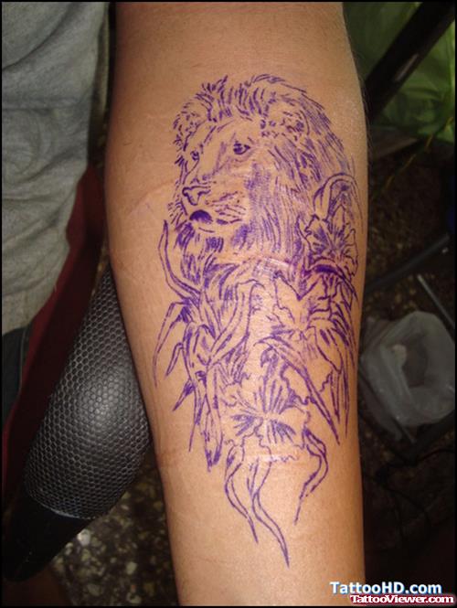 African Lion Tattoo On Left Arm