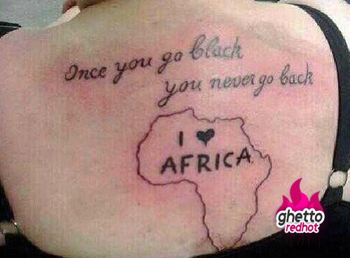 I Love Africa Map Tattoo On Back