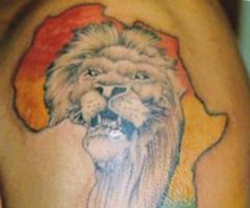 African Lion Face Tattoo On Shoulder