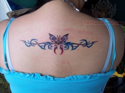 Butterfly And Tribal Upperback Airbrush Tattoo