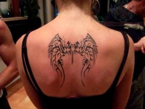Tempoarry Airbrush Tribal Wings Tattoo On Upperback