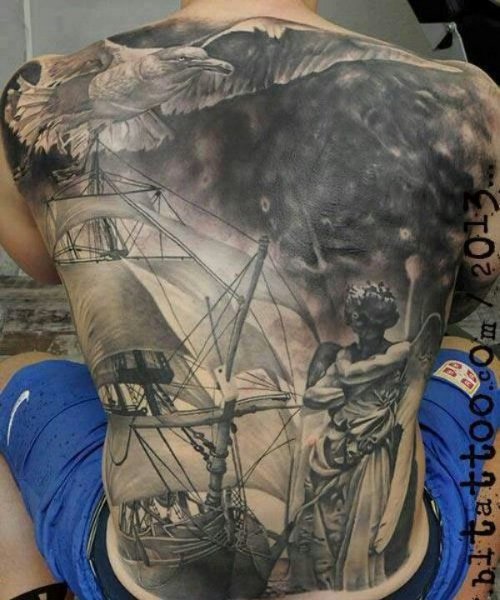 Albatross Tattoo On Full Back