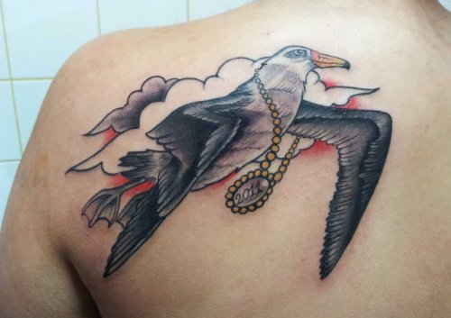 Albatross Tattoo On Left Back Shoulder