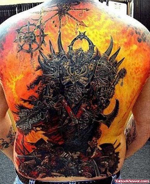 Grey Ink Alien Tattoo On Man Back Body