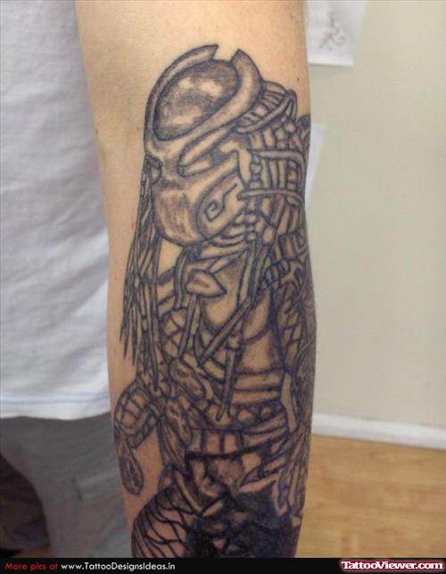 Grey Ink Alien Tattoo On Left Arm