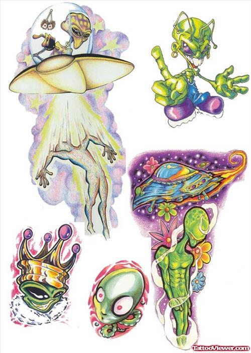 Colored Alien Tattoo Designs