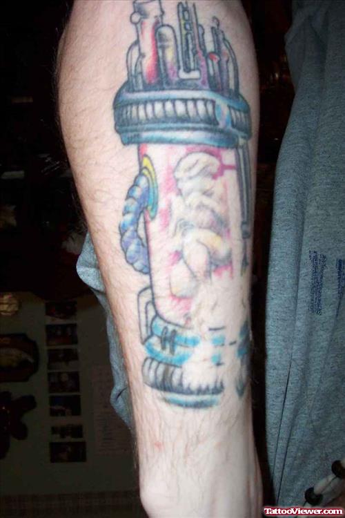 Color Ink Alien Tattoo On Left Arm