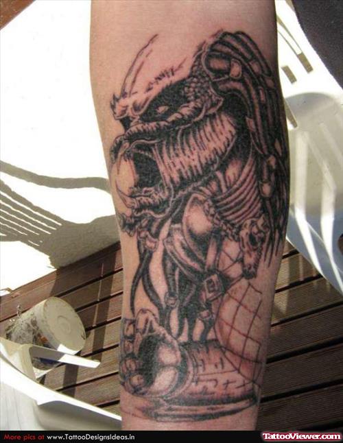 Attractive Grey Ink Alien Tattoo On Sleeve