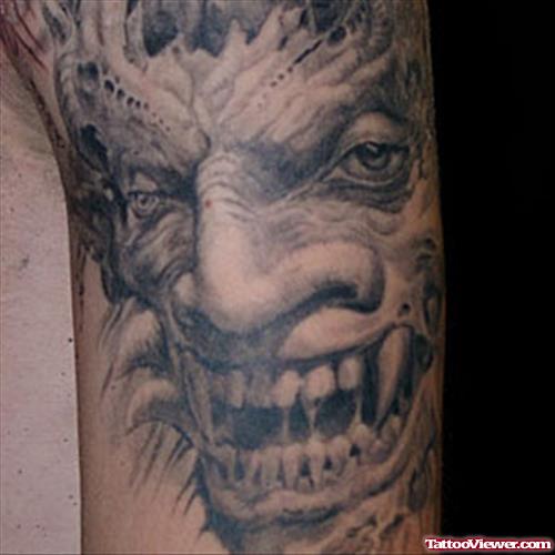 Alien Face Grey Ink  Tattoo