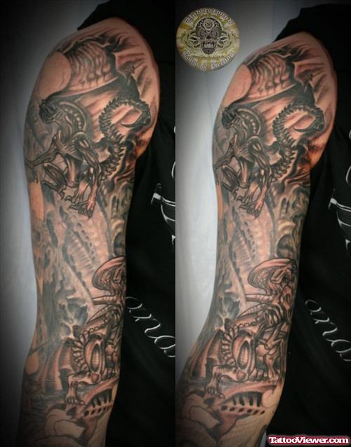 Sleeve Grey Ink Alien Tattoo