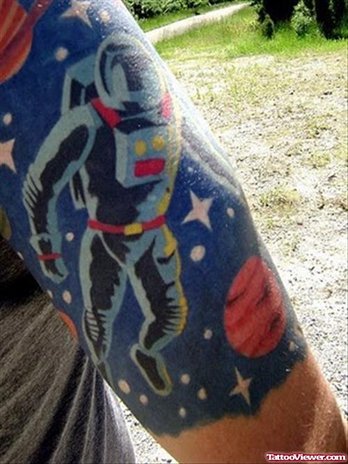 Space Alien Tattoo On Half Sleeve
