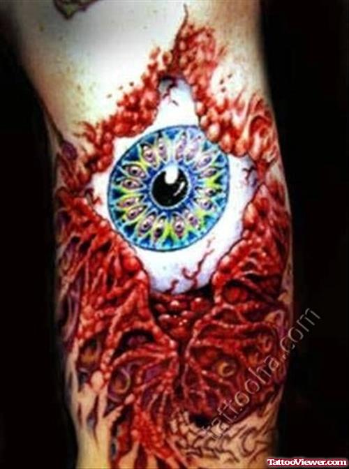 Colored Ink Alien Eye Tattoo