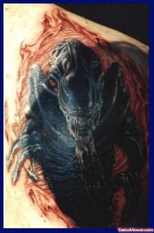 Alien Tattoo On Man Right Shoulder