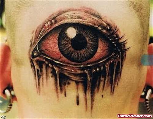 Alien Eye Tattoo On Man Back Head