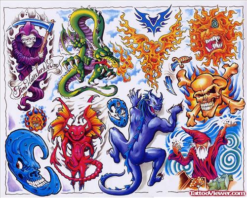 Colored Ink Alien Tattoos Designs